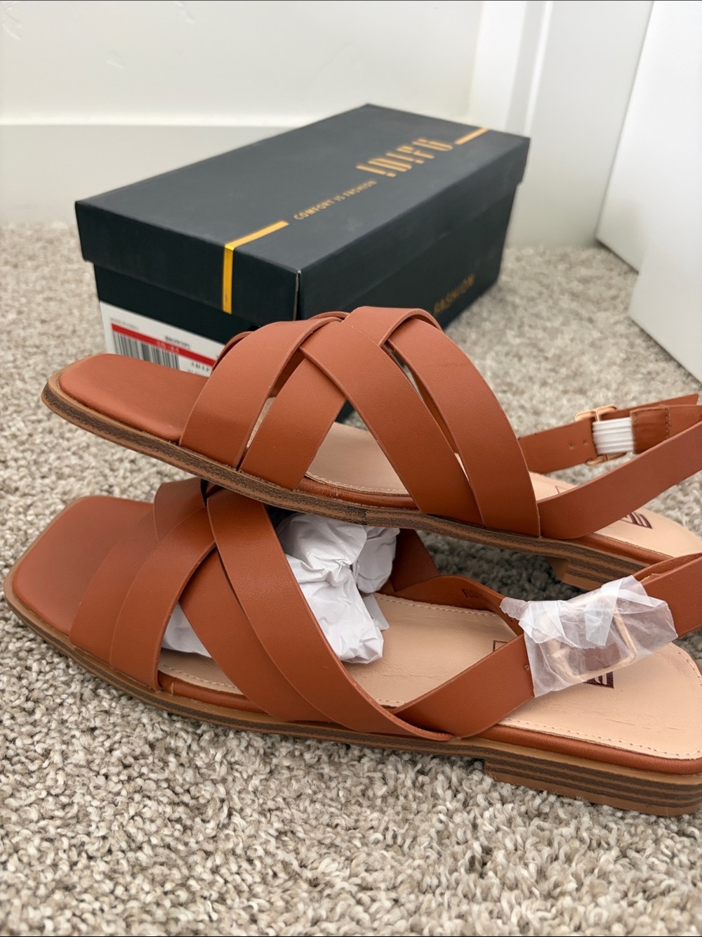 IDIFU Brown Crisscross Slingback Flat Sandals